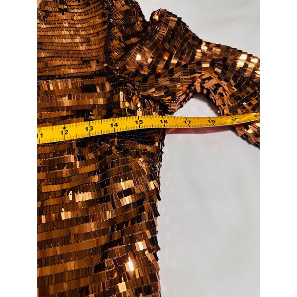 NWT Gianni Bini Gold Maze DRS Celeste Sequin Crew Neck Long Sleeve Dress Size 2 - Picture 7 of 9
